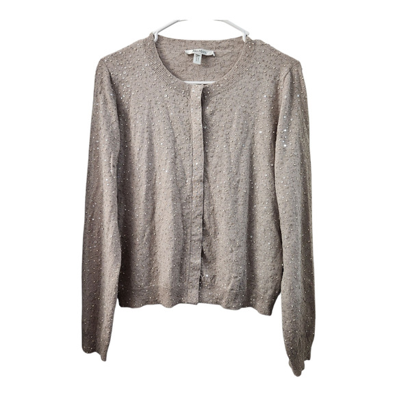 MaxMara Silk Wool Blend Sequins Beaded Cardigan Beige Quiet Luxury Knit Designer - Picture 1 of 7